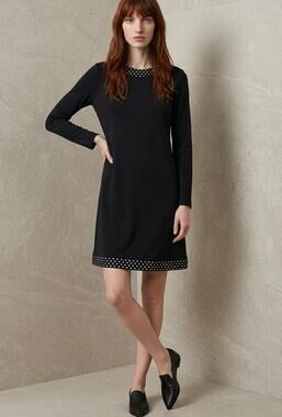 Polka Dot Knee Length Shift Dress Sz M Quiet Luxury Minimalist Slinky